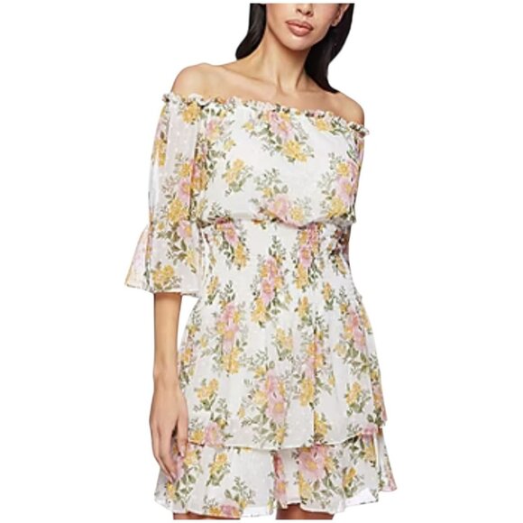 Premier Amour Off The Shoulder Floral Fit Flare Dress Size 12 NEw - Picture 1 of 11